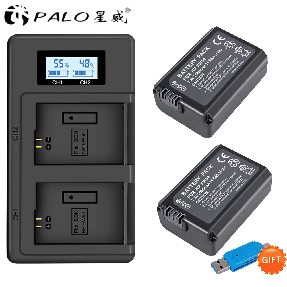 Аккумулятор PALO 2000 мАч NP FW50 NPFW50 с ЖК дисплеем USB двойное зарядное устройство для Sony