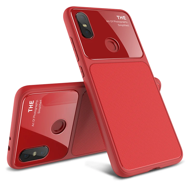 Lenuo TPU + Glass case for Xiaomi Mi A2 6X Soft Silicone Tempered glass Shockproof 3D Diamond pattern shell Cover For |