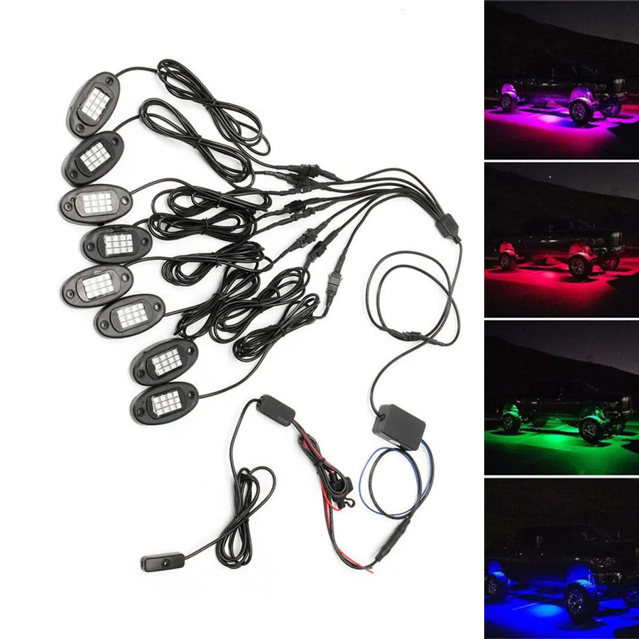 Universal 8Pcs RGB 16 Millon Colors LED Rock Light Wireless Bluetooth APP Phone Control Under Body Offroad Truck Boat Lamp