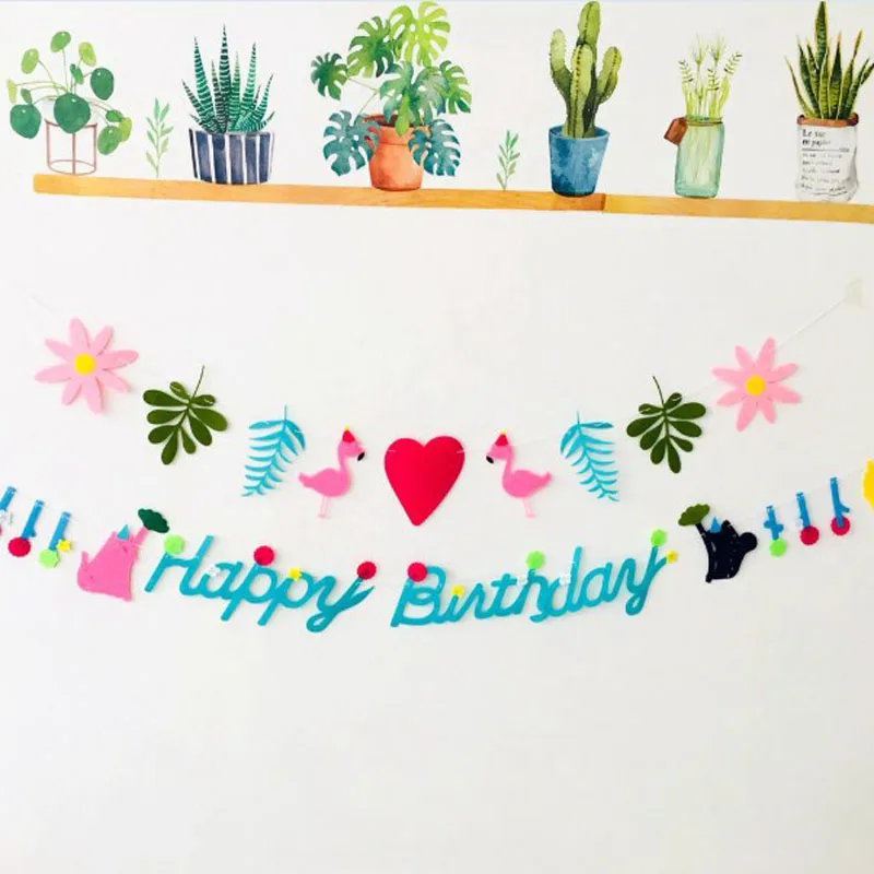 Войлочный Фламинго с днем рождения баннер pull flag bunting party принадлежности для