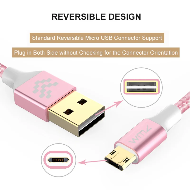 WMZ Реверсивный кабель Micro USB 2A зарядный для мобильного телефона передачи данных