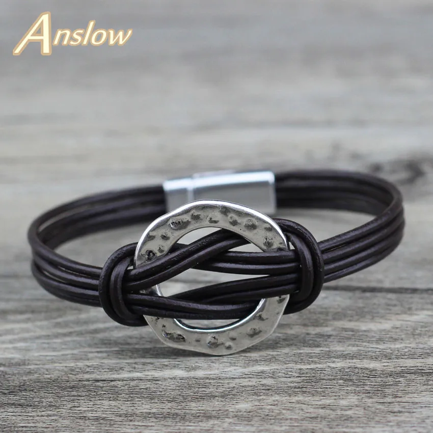 Мужской кожаный браслет Anslow высокое качество новинка 2019 модные ювелирные