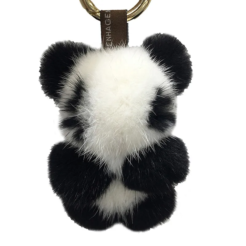 Натуральная 8 см мини модная мягкая кожа мех норки брелок панда кольцо Подарочная