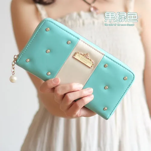 2014 Korean fashion lady wallet long section of the rivet lovely sweet cross- students zipper phone package | Багаж и сумки