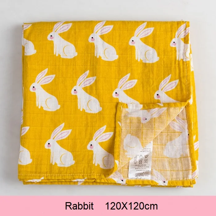 2 Layers Rabbit Детское одеяло органический хлопок муслин супер мягкое толстое одеяло пеленка детское банное полотенце коляска ежемесячное одеяло s новорожденное пеленание пеленать - Цвет: 2 Layers Rabbit