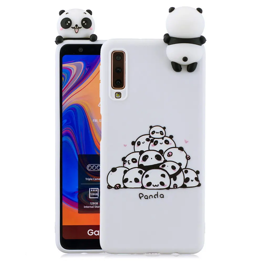 Силиконовый чехол для Samsung Galaxy A7 2018 мягкий из ТПУ с 3D рисунком единорога медведя