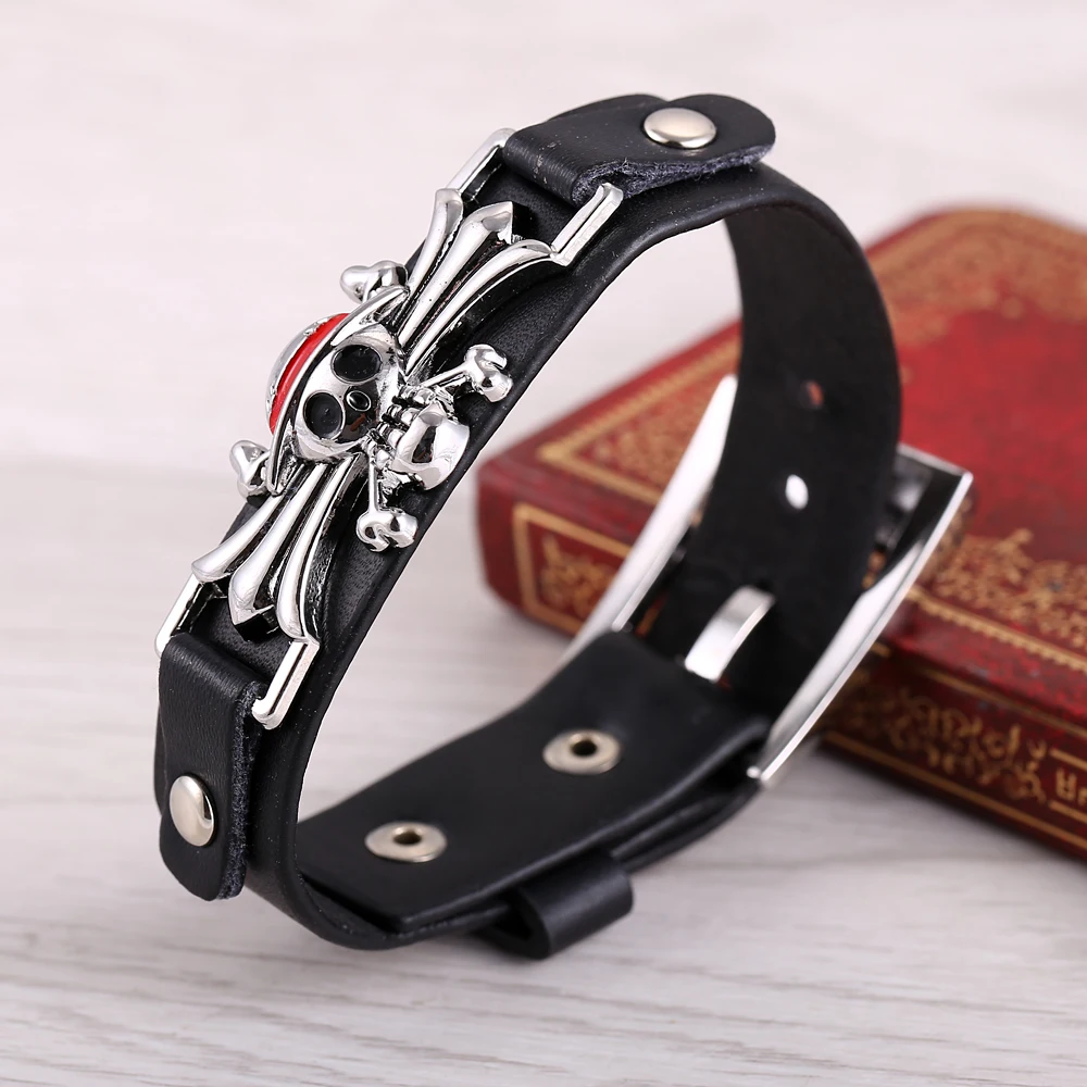 J-J Anime One Piece Metal Bracelets bangles Leather bracelet Punk wrist band Jewelry Cuff Casual Women Men jewelry Pulsera | Украшения и