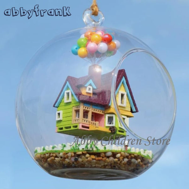 Abbyfrank DIY Стекло дом модель с лампой ручной миниатюрный Мебель Paradise Falls вверх