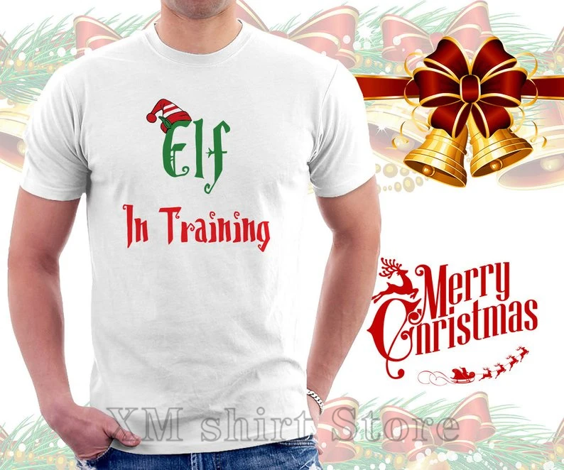 Мужская футболка с круглым вырезом Elf In Training Рождественская унисекс 100% хлопок