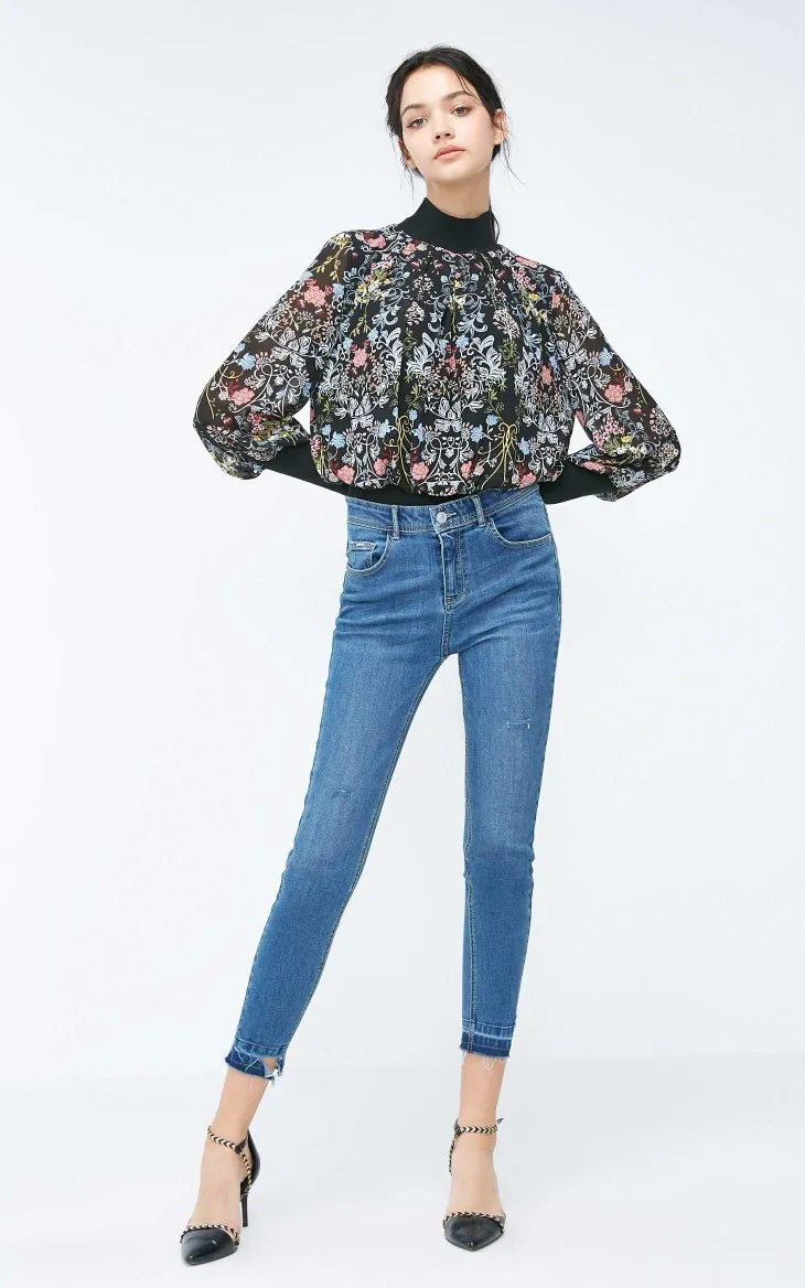 Vero Moda новые женские сплайсированные цветочные печати плиссированные с длинными рукавами Шифоновые Топы | 318351501