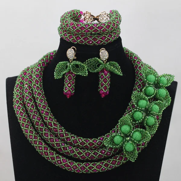 Зеленый/розовый африканские бусы свадебное хрустальное ожерелье набор