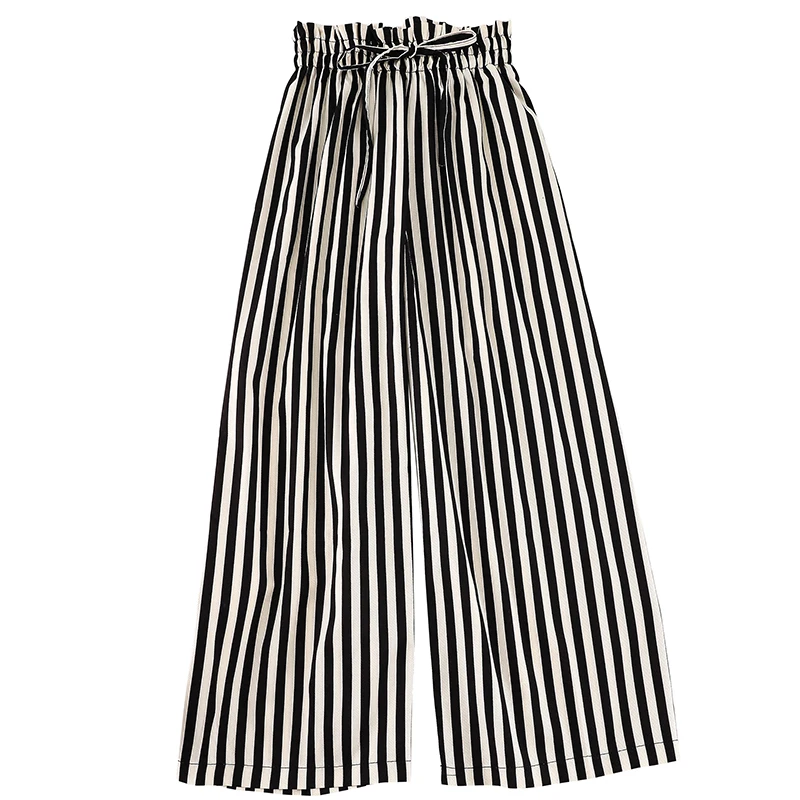 2019 новые модные женские брюки с эластичной резинкой на талии широкие в горошек