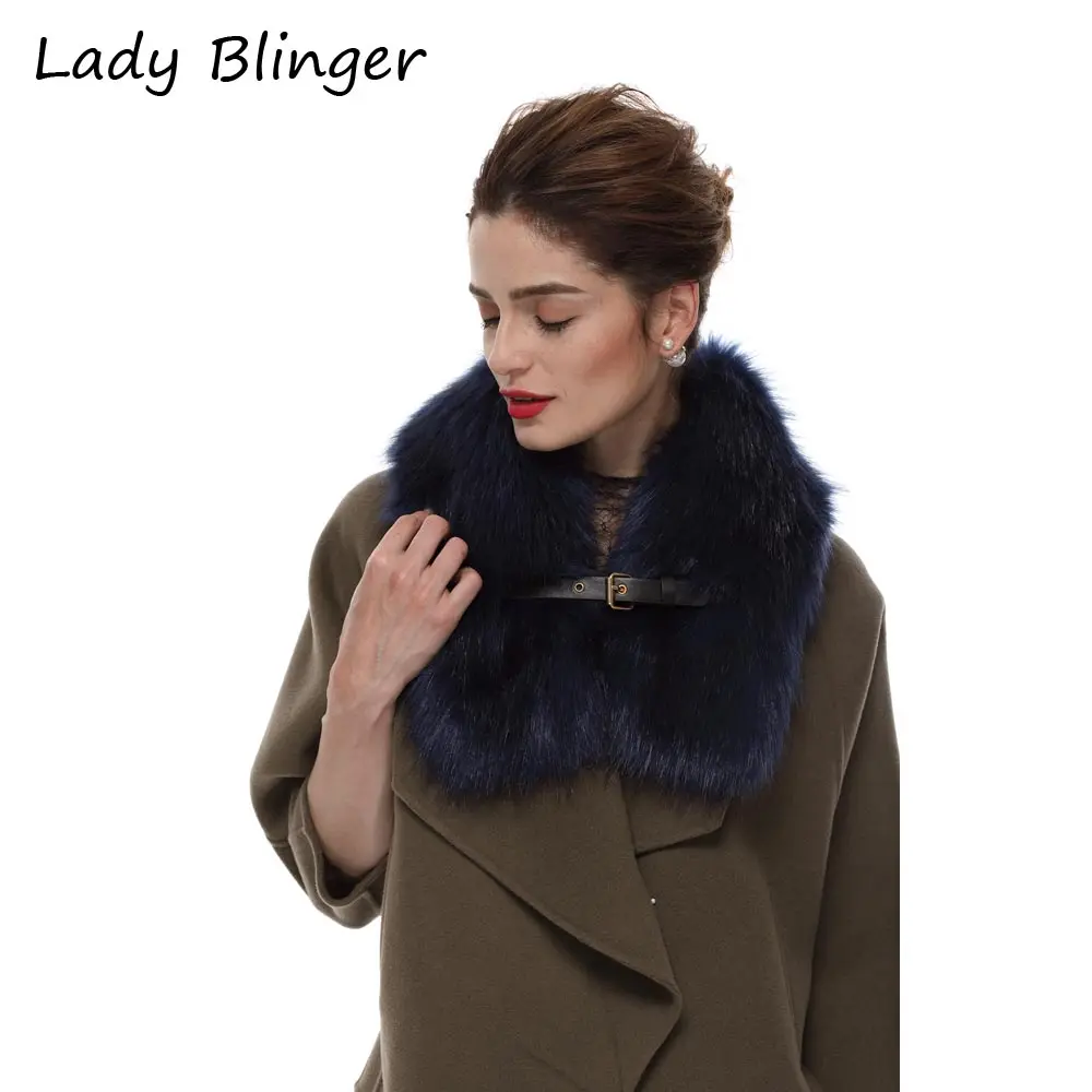 Женский темно-синий шарф из лисьего меха искусственный меховой палантин с