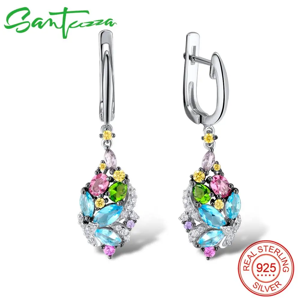 SANTUZZA серебряные серьги для женщин 925 пробы серебряные висячие серьги длинные серебряные 925 Красочные камни brincos модные ювелирные изделия