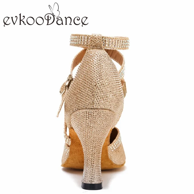 Женские туфли для бальных танцев Evkoodance золотистые или Серебристые блестящие со