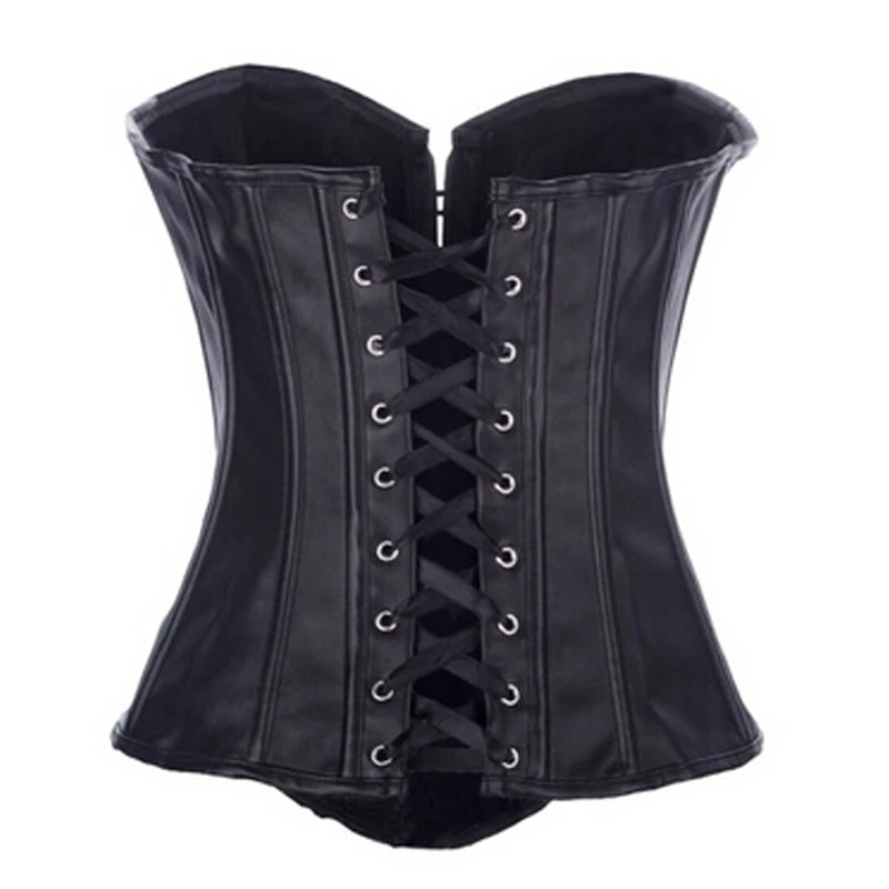 Готический панк черный искусственная кожа размера плюс стимпанк корсет Overbust
