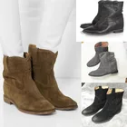 Модные замшевые женские ботинки на танкетке, винтажные ботильоны, женские зимние ботинки без шнуровки, новинка 2019, теплая женская обувь на плоской подошве