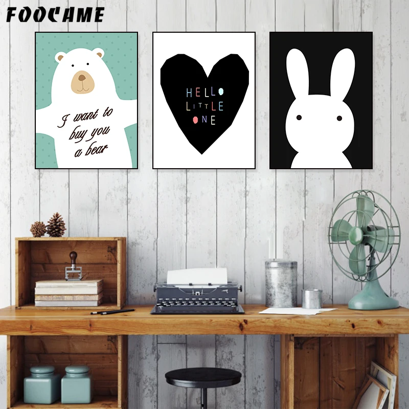 Полярный Медведь Кролик любовь мультфильм Скандинавская Картина на холсте