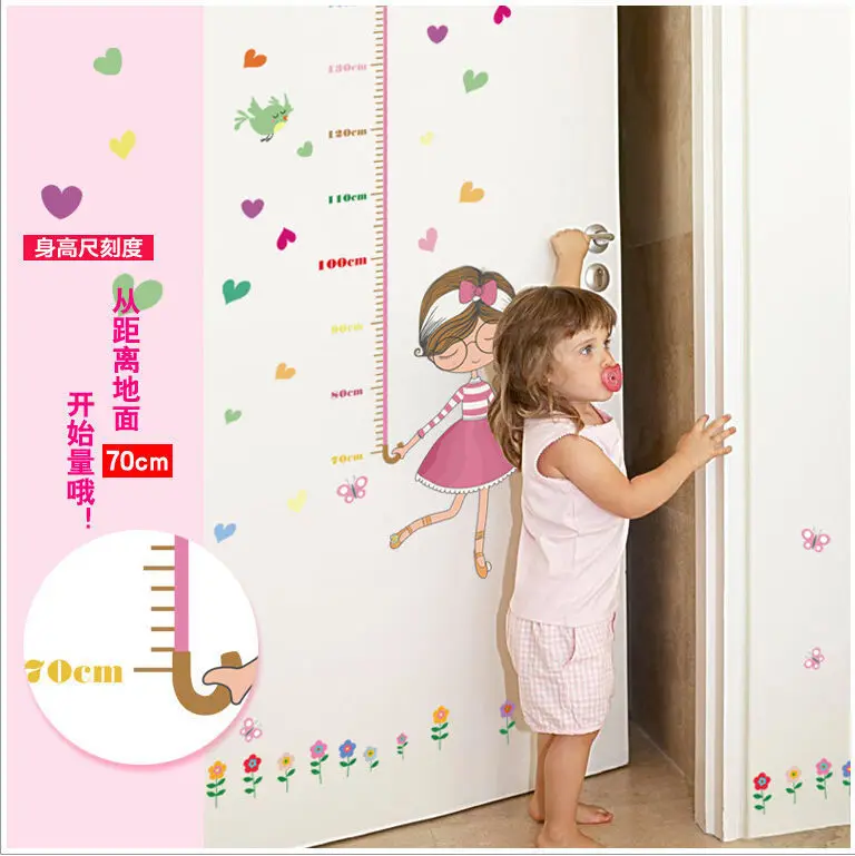 Cute Girl Umbrella Measure Height wall stickers decal kids adhesive vinyl wallpaper mural baby girl boy room nursery decor | Дом и сад