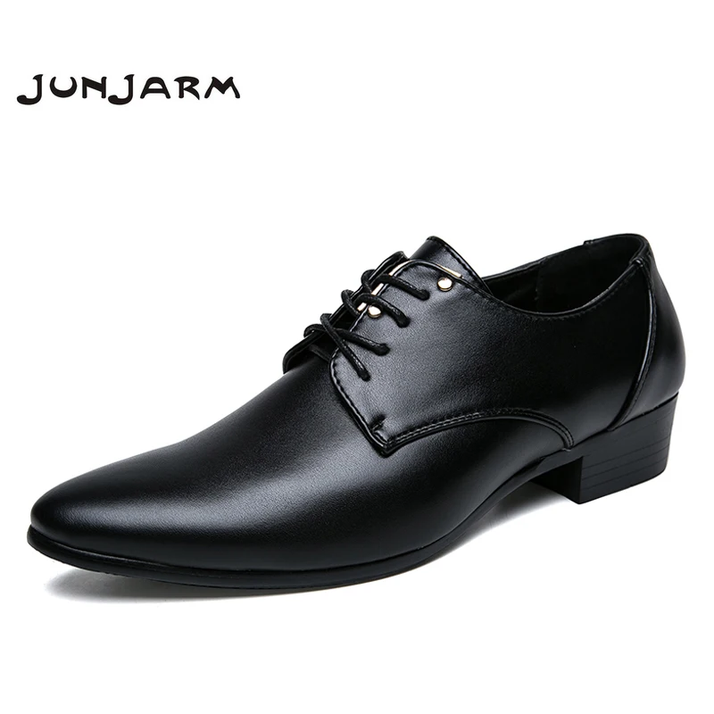 

JUNJARM Mens Dress Shoes Fashion Pointed Toe Lace Up Men's Business Casual Shoes Brown Black Leather Oxfords Shoes
