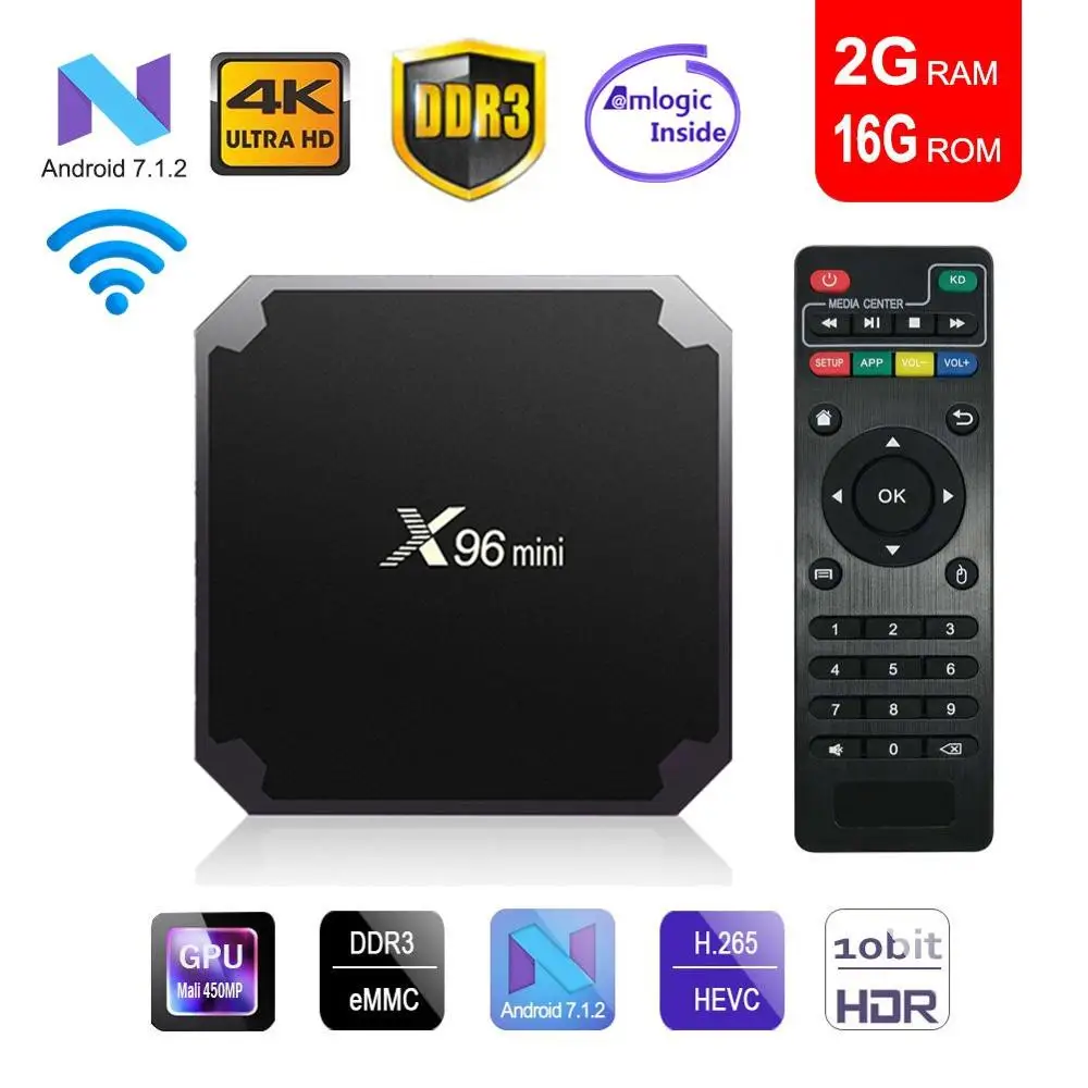 X96 Мини Смарт ТВ приставка Amlogic S905W четырехъядерный Android 7,1 2,4G WiFi 1GB 2GB ram 4K HD WiFi медиаплеер телеприставка