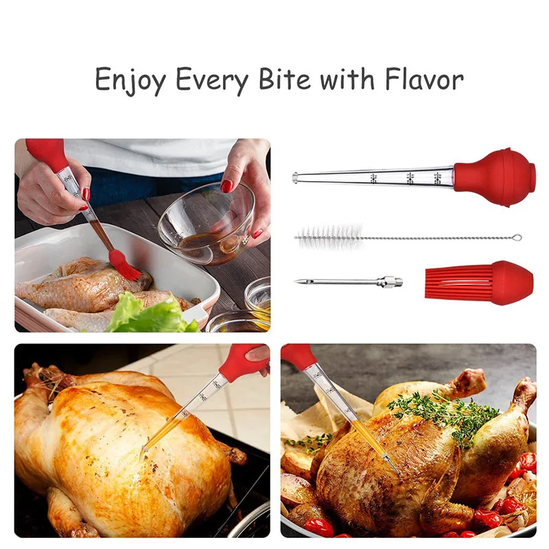 Индюк Baster набор из 4 силиконовых ламп включая иглу для инжектора мяса с щеткой
