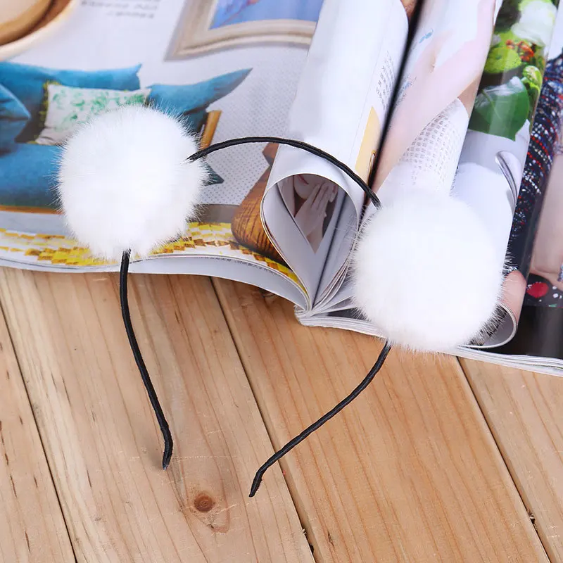 Модные милые помпоны меховые пушистые уши кроличьи Меховые для женщин и девочек