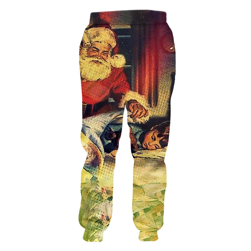 

UJWI Winter Christmas Man Sweatpants 3D Printed Santa And Lovely Child Large Size Leisure Best Selling Men's Pants special gift