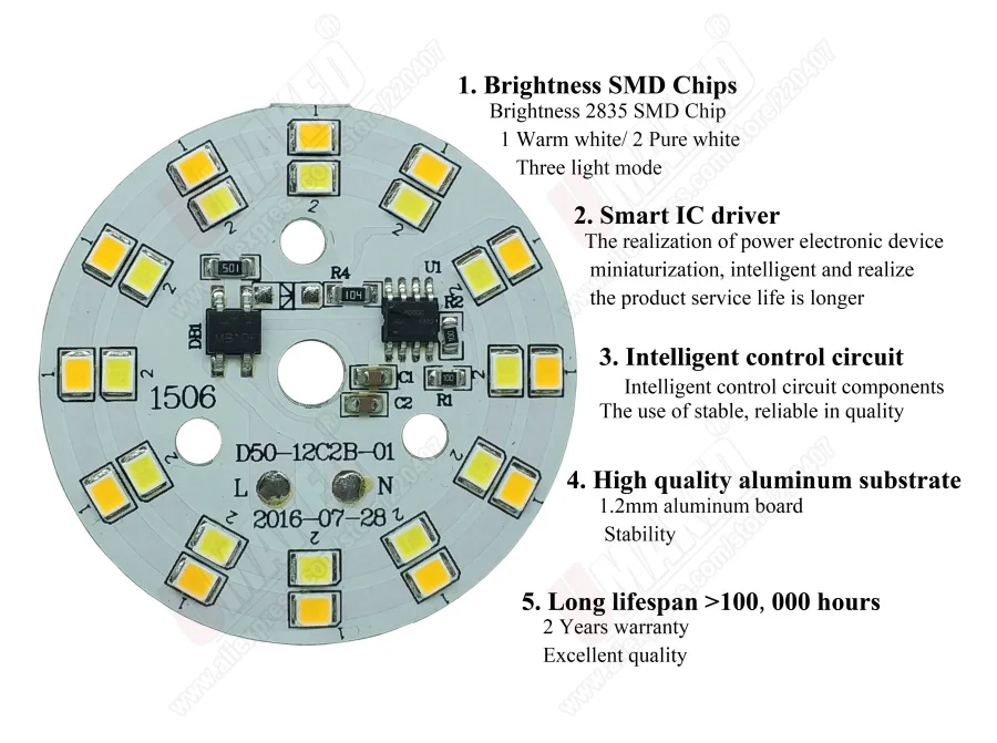 7 ваттов 50 мм ac220v затемнения pcb панель доска светодиодная печатная плата без