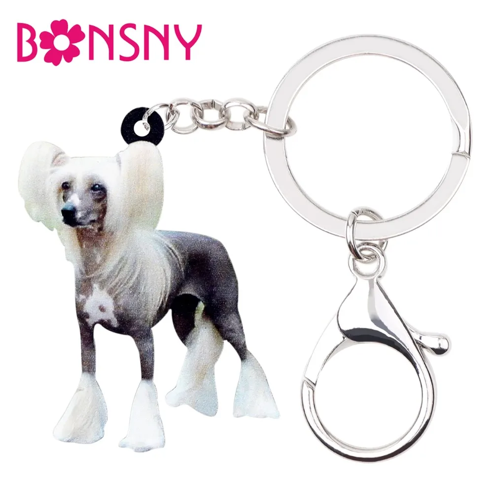 

Bonsny Statement Acrylic Chinese crested Dog Key Chains Keychain Rings Jewelry For Women Girl Ladies Handbag Car Charms Pet Bulk