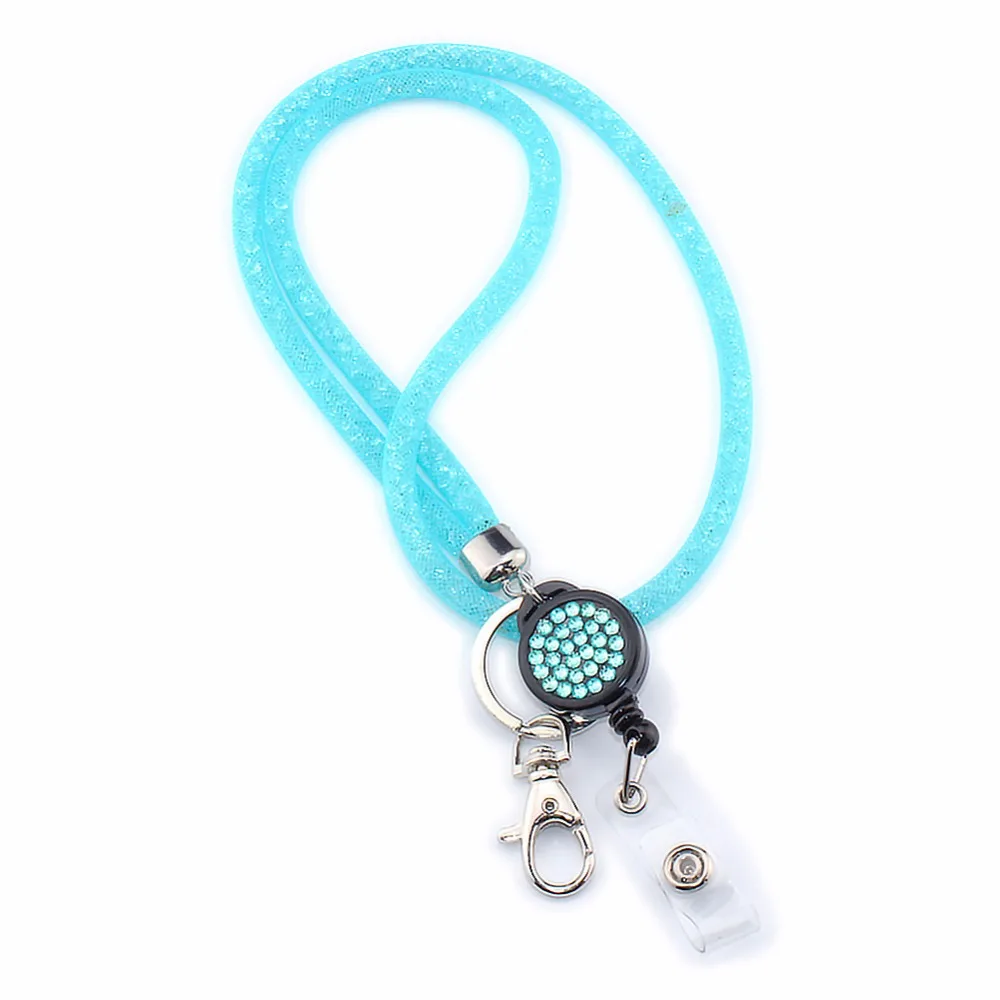 SAVORI 83.5cm Bling Crystal Rhinestones Neck Strap Lanyard with Retractable Badge Holder Key Chain (Sky blue) | Украшения и