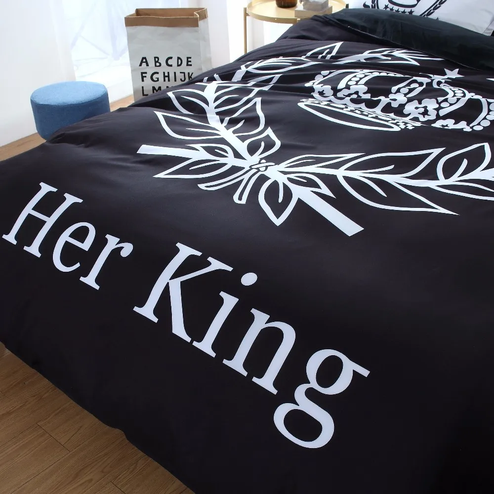 Black Her King Постельные принадлежности Набор корона дизайн 3/4 шт пододеяльник набор