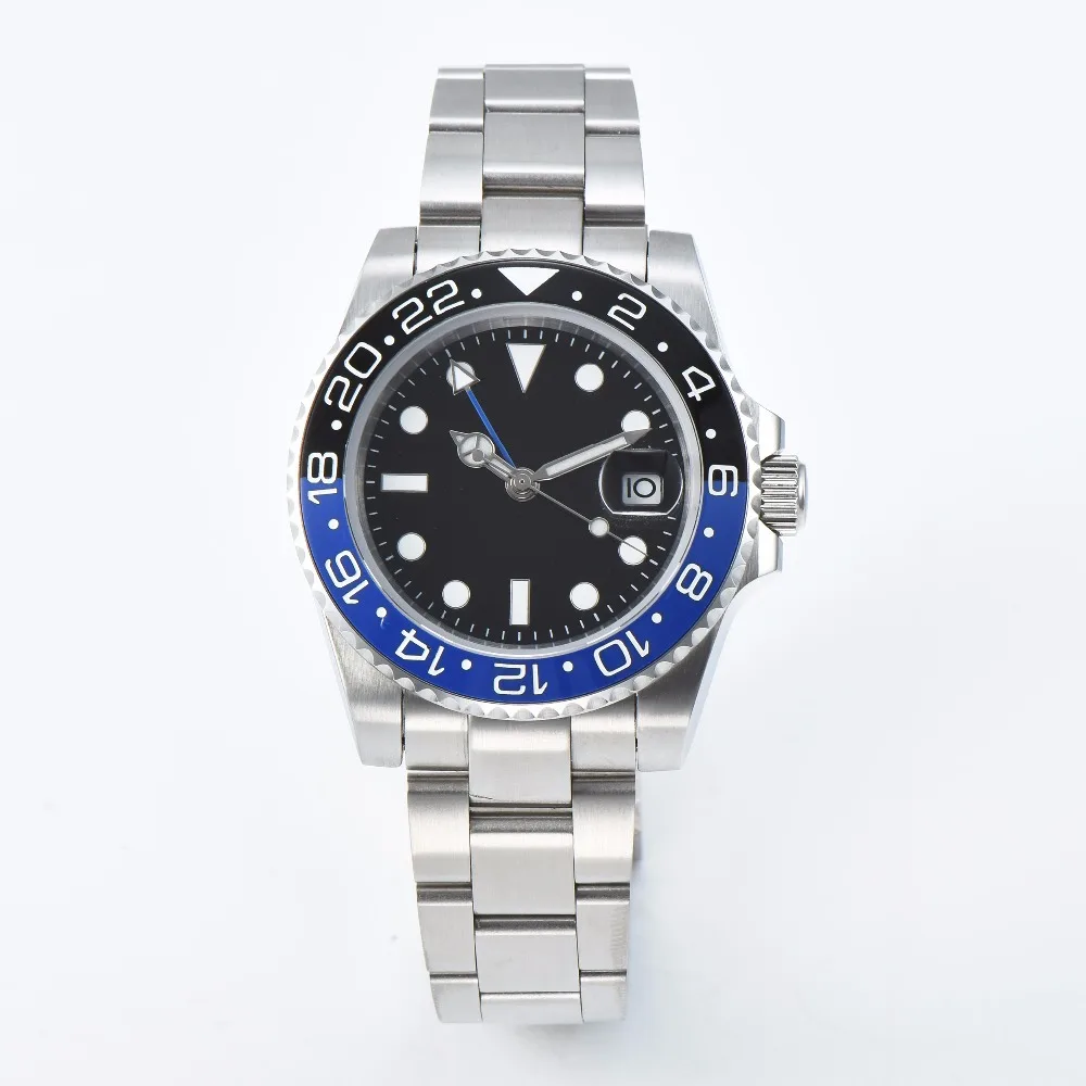 40 мм GMT часы стерильные bomax Марина циферблатом световой Handsblue/черный ободок