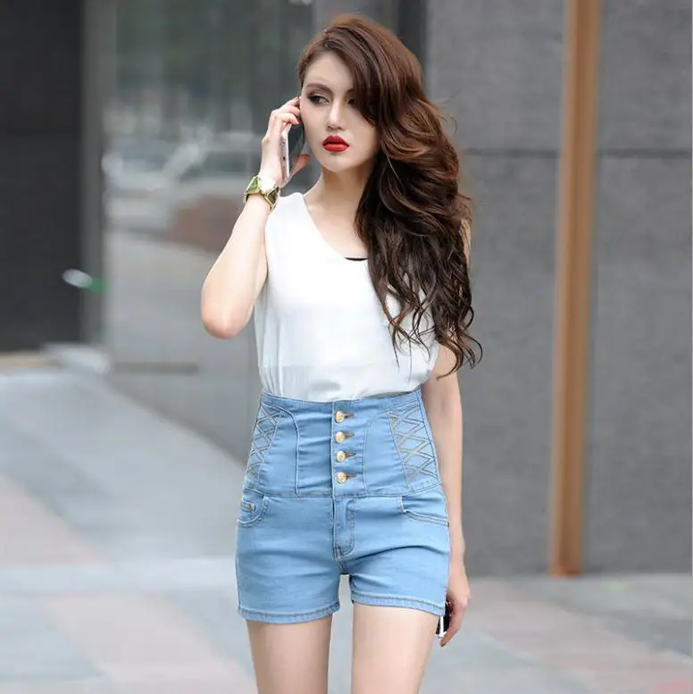 DTYNZ женские Летний больших размеров Весна Джинсовые шорты Высокая Талия Женская