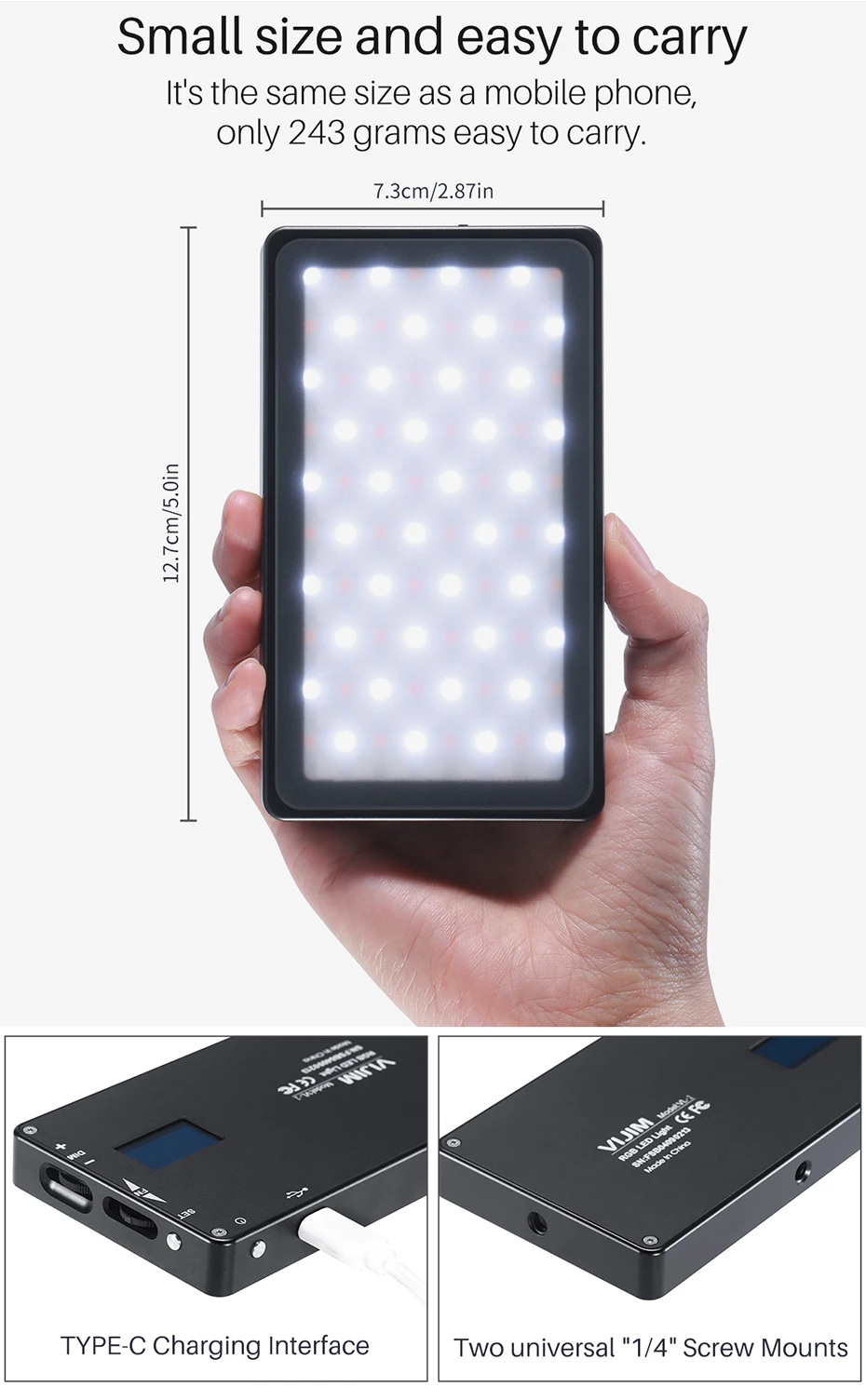 VIJIM VL-2 RGB светодиодный светильник для видео 2500 K-8500 K с регулируемой яркостью на камеру, светильник для фотосъемки, магнитный светильник для DSLR камеры sony Nikon