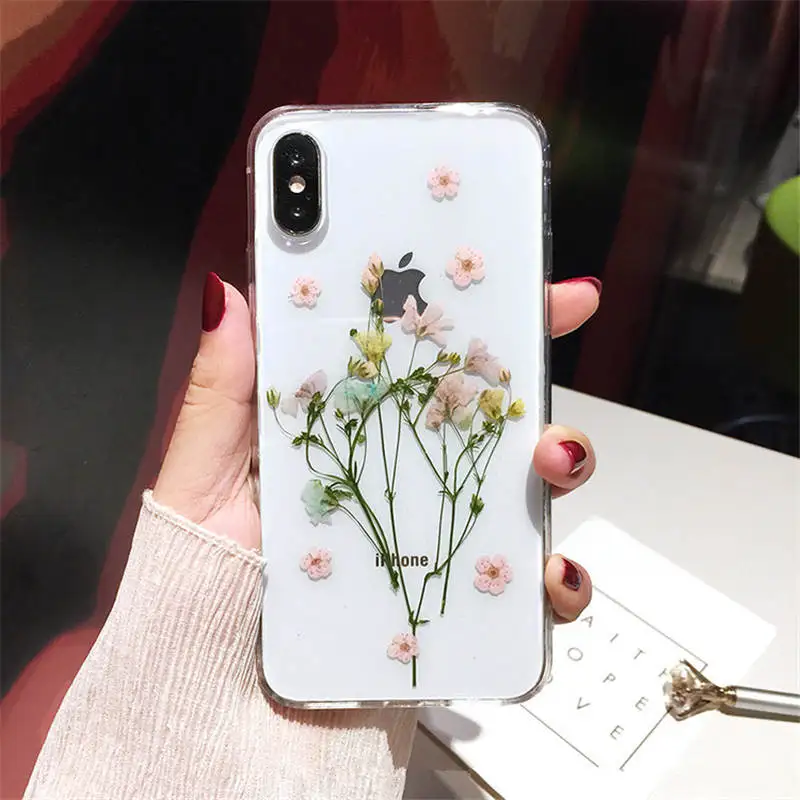 Epoxy Pressed Flower For Iphone 6 6s 7 8P X Xs Xr Xsmax Tpu Transparent Anti-Drop Mobile Phone Case |