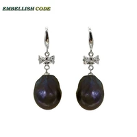 special bow cross anchor baroque pearl flame ball stely hook dangle earring black blue brown colorful natural pearls zircon