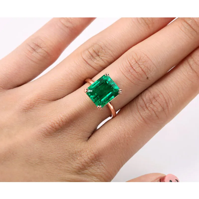 Классический 8x10 мм 3.10ct изумруд обручальное кольцо jewelry 14 К розовое золото