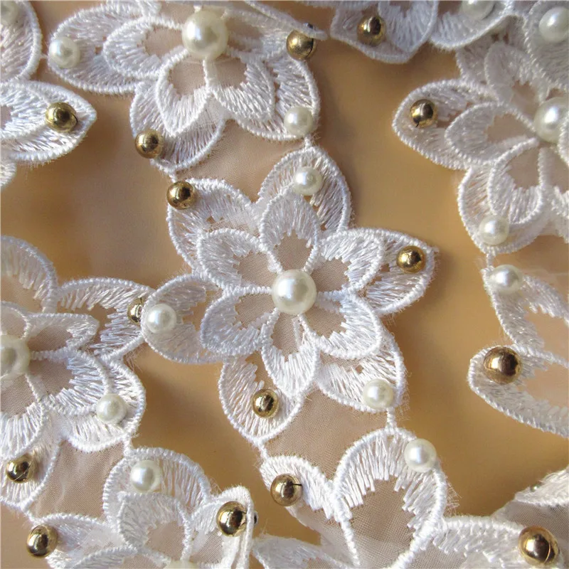 12X слоновой кости золотые жемчужные цветы вышитая кружевная отделка Лента для