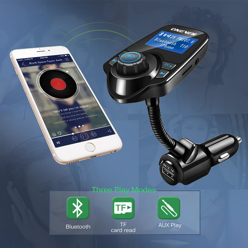 Автомобильный FM модулятор Onever с MP3 плеером Bluetooth ЖК дисплеем и USB зарядкой|fm