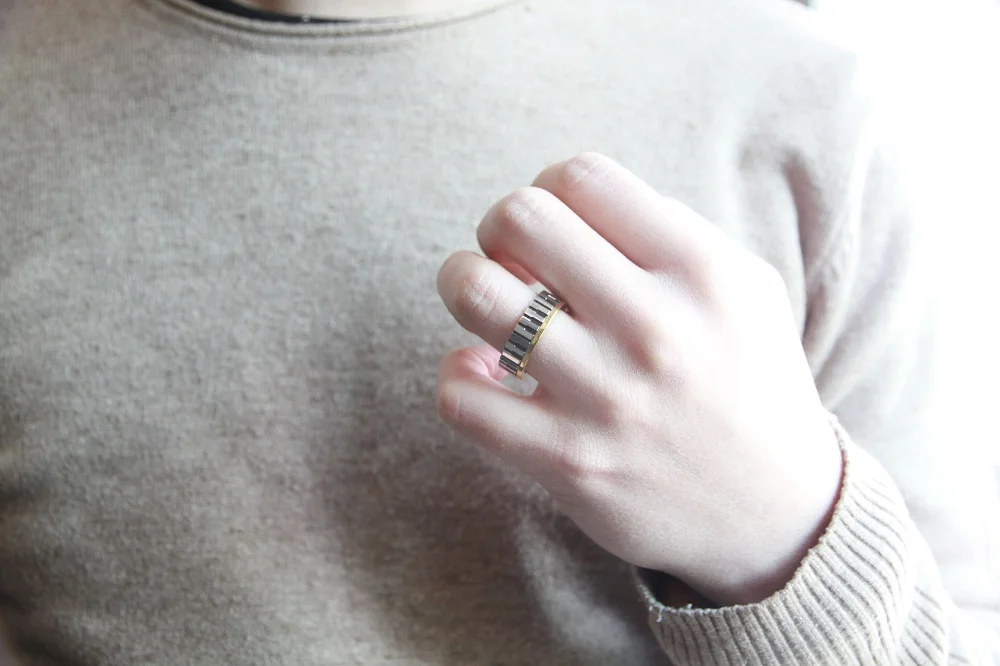 

7mm Wide Men Women's Gold Color Music Piano Keyboard Wedding Band Ring for Music Lovers & Pianist Available Sizes 5-10