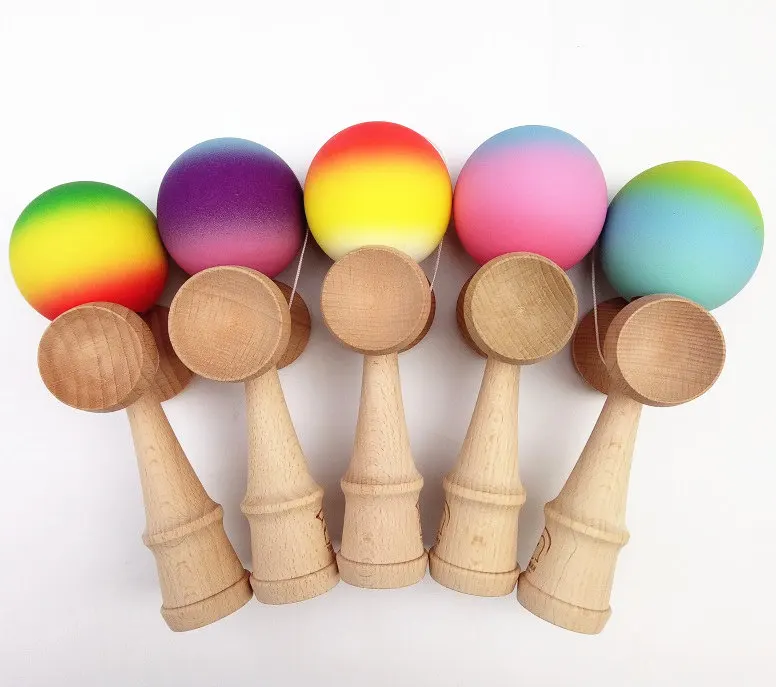 Кендама с резиновым покрытием, градиентным цветом, MOQ 50 штук, 10 цветов, 18,5 см, бутик, традиционная японская игра из бука, игрушка.