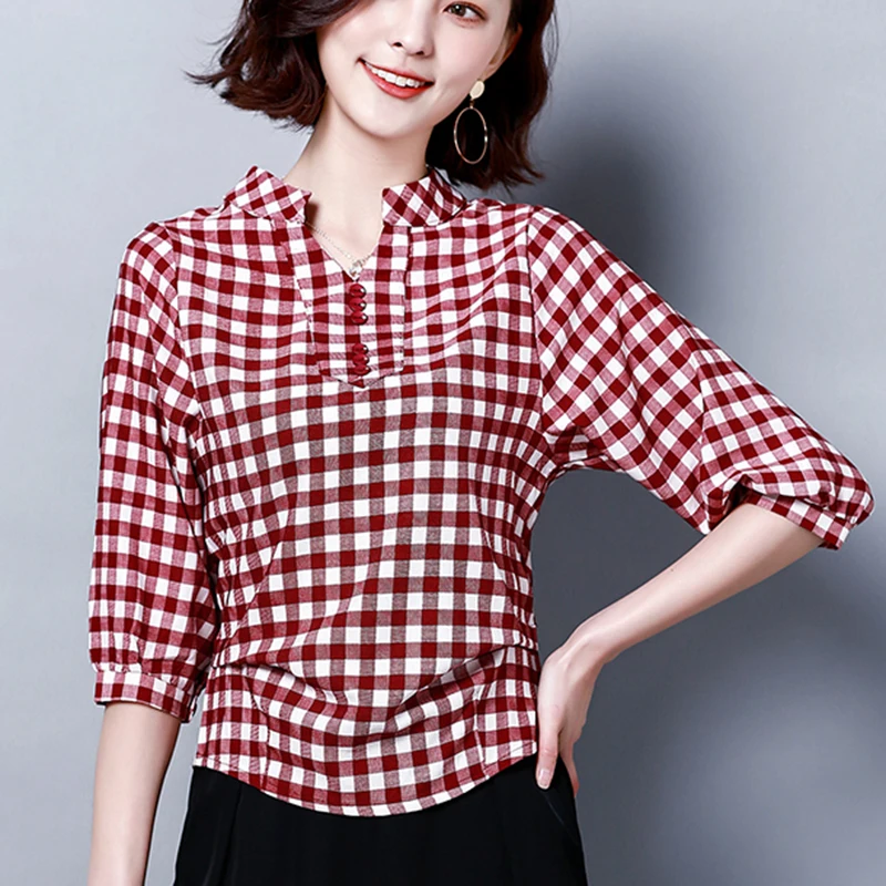 M L XL 2XL 3X 4XL Женские топы и блузки хлопок красный черный рубашка в клетку
