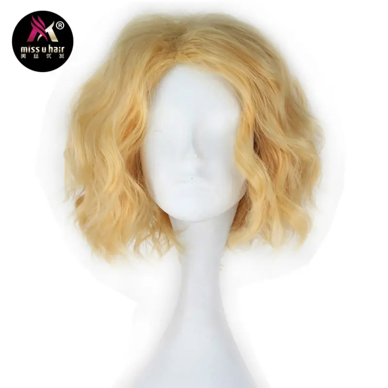 

Женский волнистый парик Miss U, короткий завиток в стиле унисекс золотого цвета, парик для костюмированной вечеринки на Хэллоуин