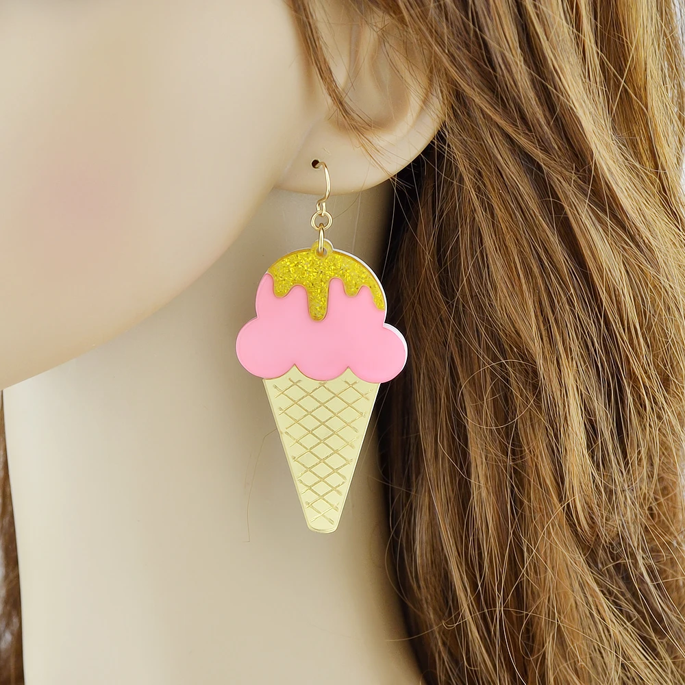 Панк рок Стиль Висячие серьги желтый розовый акрил Карамельный цвет большой