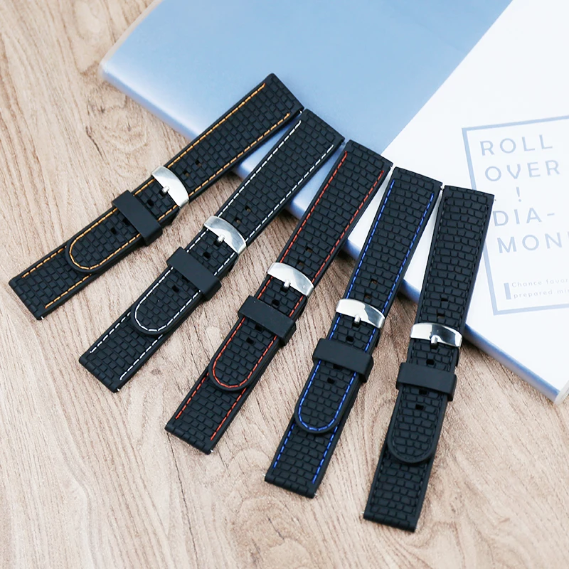 

Men's watch silicone strap buckle 22mm watch accessories outdoor sports waterproof sweat-proof suture rubber strap