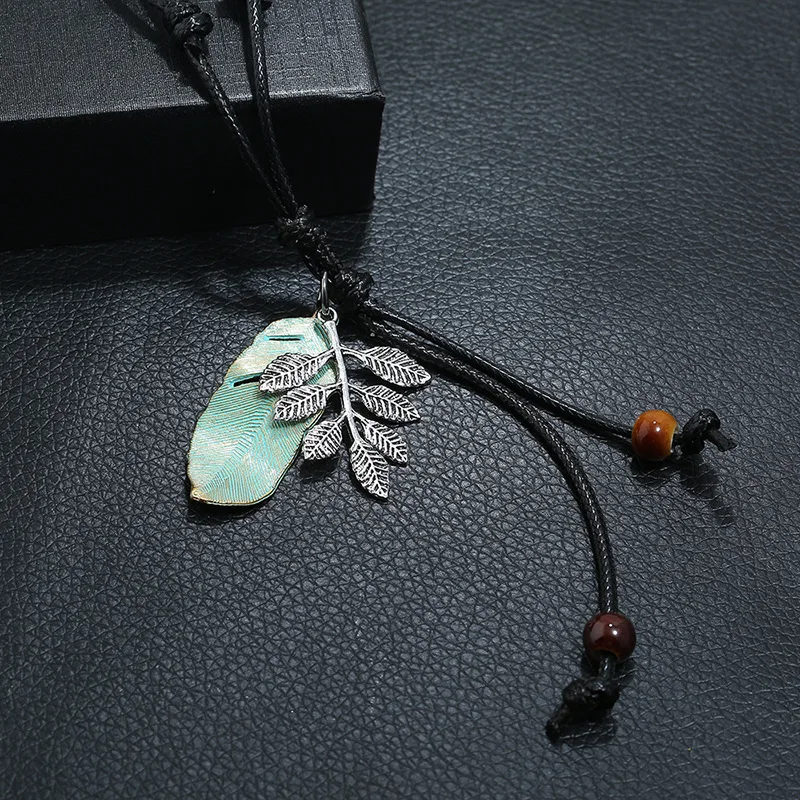 Vintage Retro Women Jewelry Metal Pendant Statement Long Adjustable Black Leather Chain Handmade Rope Wax Cord Fashion Necklace | Украшения