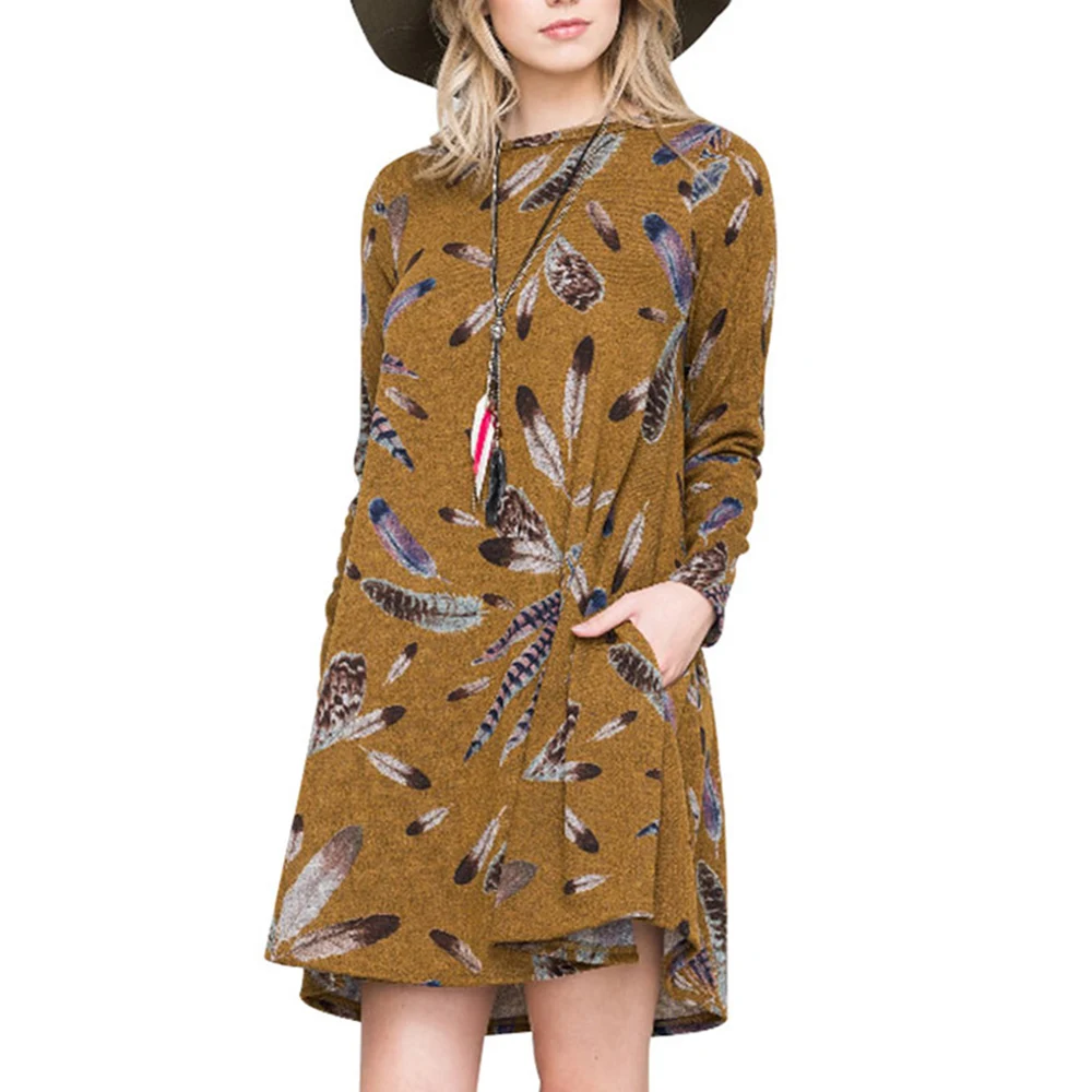 Женские повседневные плюс размер платья осень-зима трапециевидной формы с