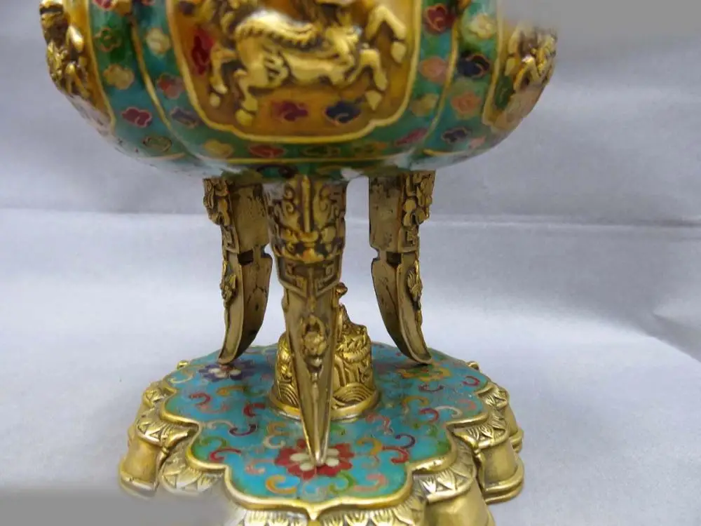 13&quot China bronze gild Cloisonne censer Foo Dog Lion dragon incense burner Statue 32cm | Дом и сад