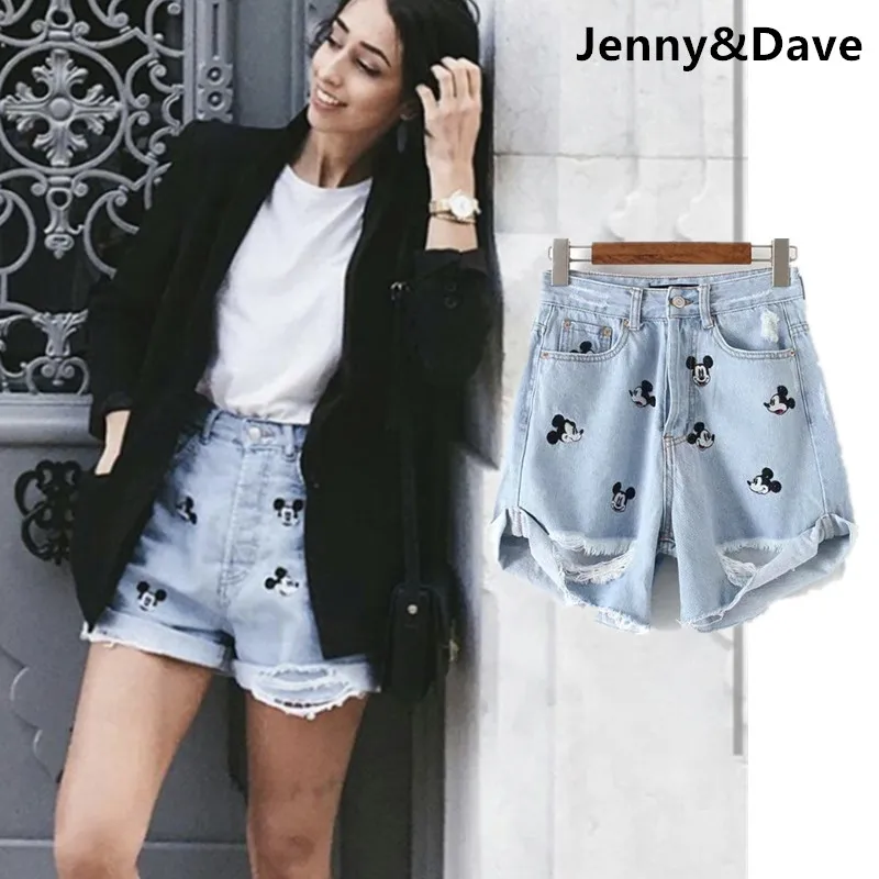 

Jenny&Dave summer vintage shorts women high street ball and bow embroidery cartoon high waist denim mom shorts women plus size